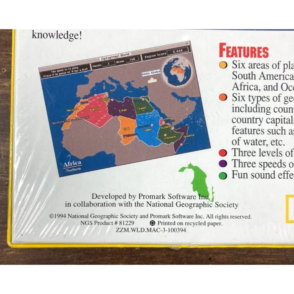 National Geographic Software Zip Zap Map! World Macintosh Mac 1994 New Sealed